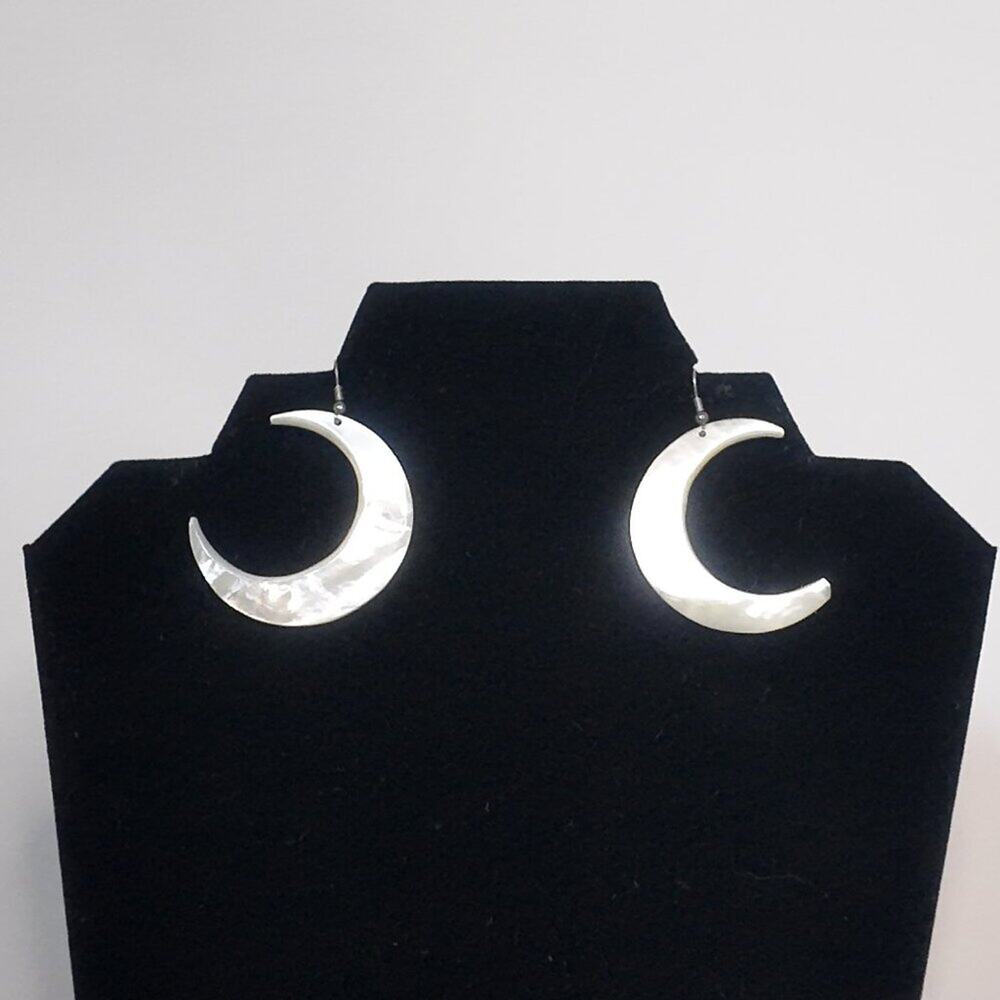 Mother of Pearl Crescent Moon Hoops Earrings